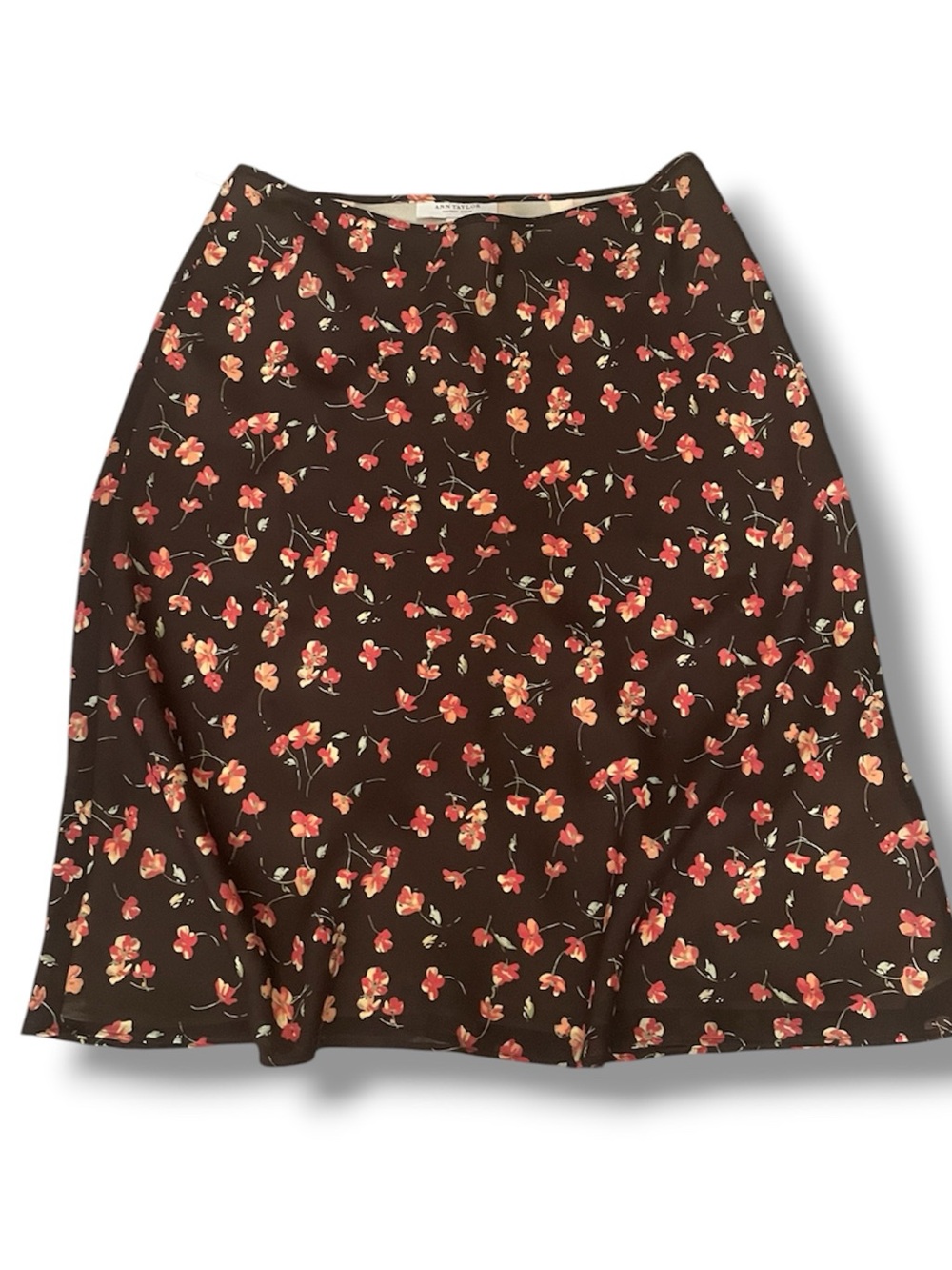 Ann Taylor Brown A-Line Skirt with Red & Pink Floral Print Size 6